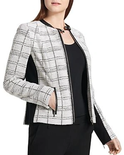 Shop Calvin Klein Mixed Media Cropped Jacket In Metallic Tweed