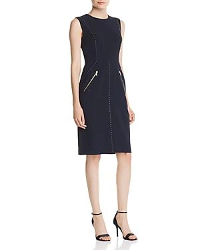 Shop Donna Karan New York Sleeveless Stud Trim Dress In Classic Navy