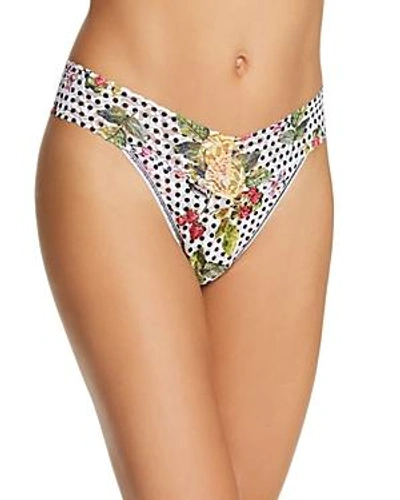 Shop Hanky Panky Original-rise Printed Lace Thong In Floral Dot