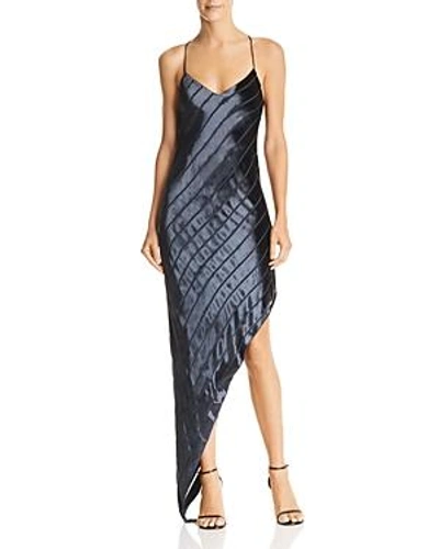 Shop Michelle Mason Asymmetric Velvet-stripe Gown In Midnight