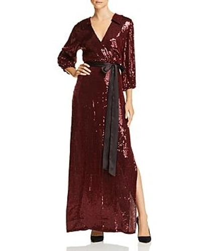 Shop Alice And Olivia Alice + Olivia Bayley Sequined Crossover Maxi Dress In Bordeaux/black
