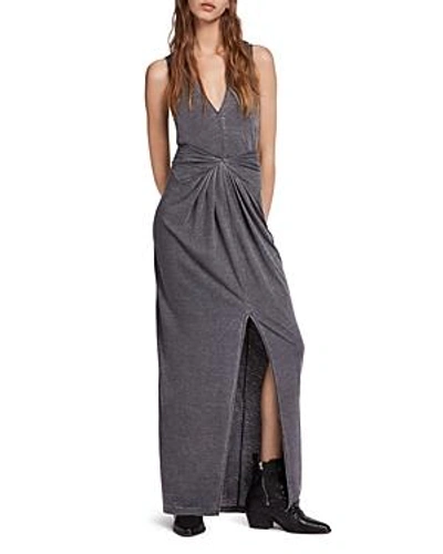Shop Allsaints Elke Tie-detail Maxi Dress In Coal Gray