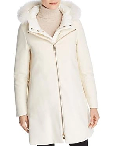 Shop Herno City Glam Fur Trim Coat In White