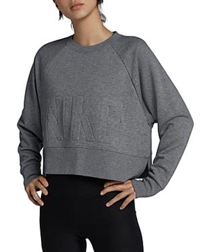 Shop Nike Versa Embossed Cropped Training Sweatshirt In Carbon Heather/black