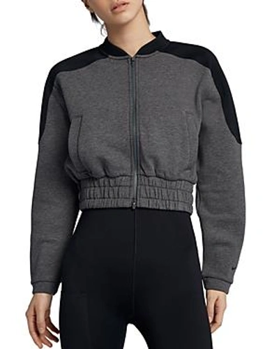 Shop Nike Dry Cropped Bomber Jacket In Charcoal Heather/black