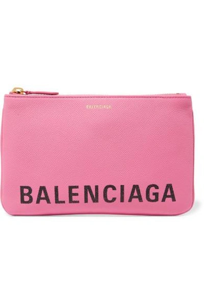 Shop Balenciaga Ville Printed Textured-leather Pouch In Pink