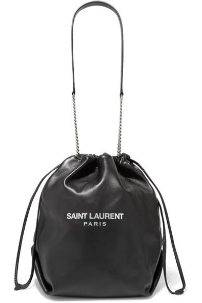 Shop Saint Laurent Teddy Leather Bucket Bag In Black