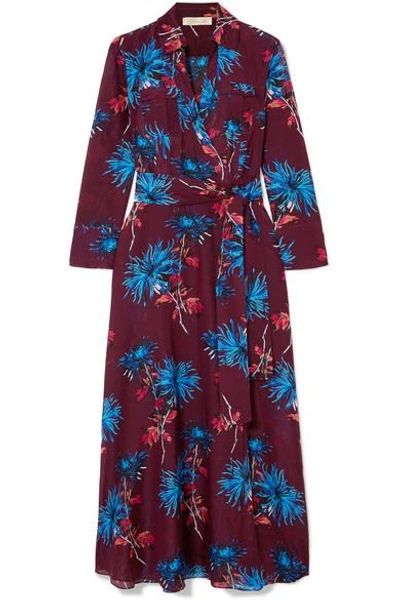Shop Diane Von Furstenberg Floral-print Cotton And Silk-blend Wrap Dress In Grape