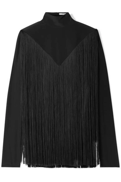 Shop Givenchy Fringed Silk Crepe De Chine Turtleneck Blouse In Black