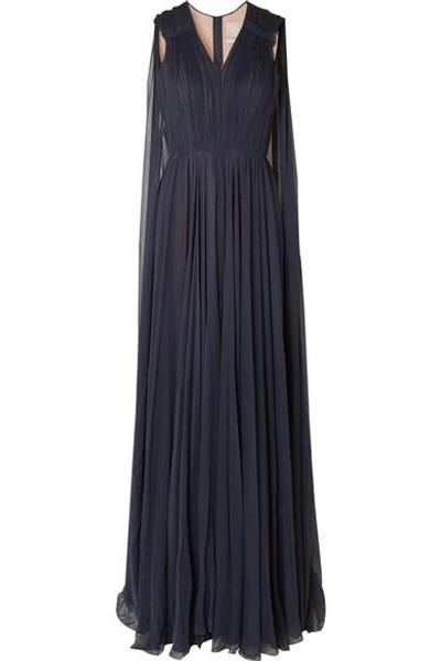 Shop Jason Wu Cape-effect Silk-crepon Gown In Navy