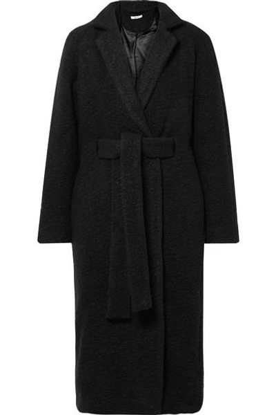 Shop Ganni Oversized Belted Wool-blend Bouclé Coat In Black