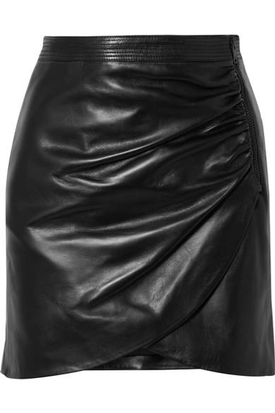 Shop Givenchy Wrap-effect Leather Mini Skirt In Black