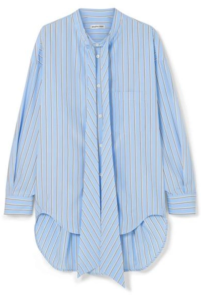 Shop Balenciaga Oversized Printed Striped Cotton-poplin Shirt In Blue
