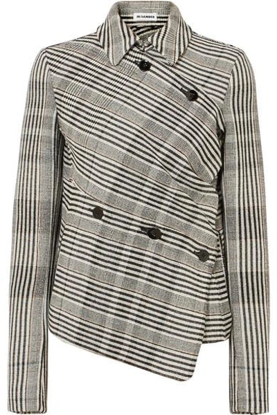 Shop Jil Sander Asymmetric Checked Wool-blend Jacket In Gray