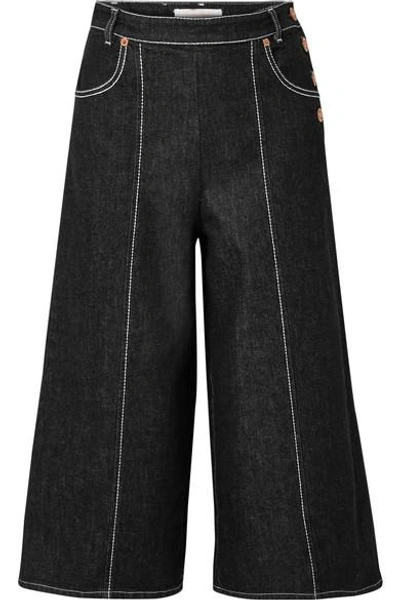 Shop See By Chloé Cropped High-rise Wide-leg Jeans In Black