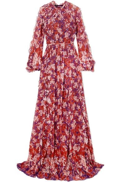 Shop Giambattista Valli Ruffled Floral-print Silk-georgette Gown In Violet