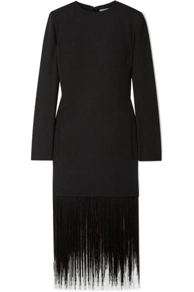 Shop Givenchy Fringed Wool-crepe Dress In Black