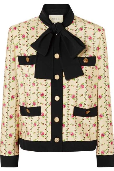 Shop Gucci Floral-print Silk-marocain Jacket In Ivory