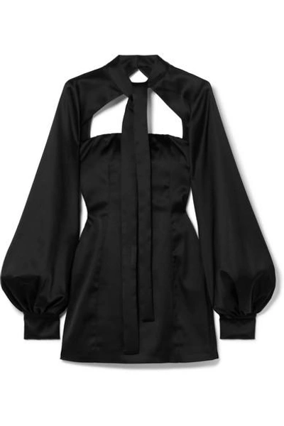 Shop Attico Cutout Satin Mini Dress In Black