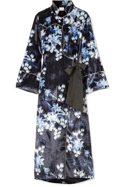 Shop Johanna Ortiz New Sunrise Floral-print Velvet Kimono In Navy