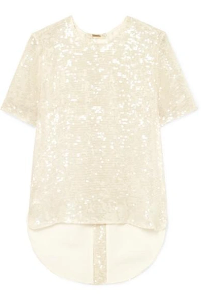 Shop Adam Lippes Open-back Sequined Georgette T-shirt In Ivory