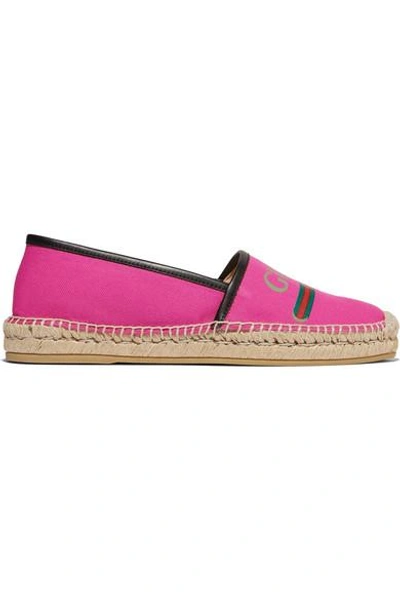 Shop Gucci Leather-trimmed Logo-print Canvas Espadrilles In Pink