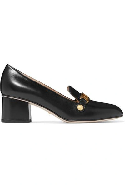Shop Gucci Sylvie Chain-embellished Leather Pumps In Black
