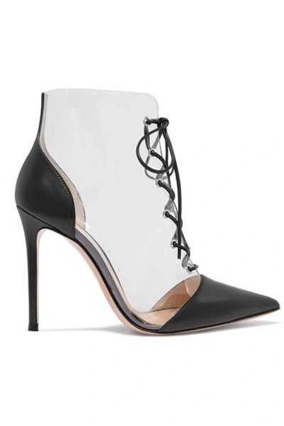 Shop Gianvito Rossi 105 Lace-up Pvc And Leather Ankle Boots In Black