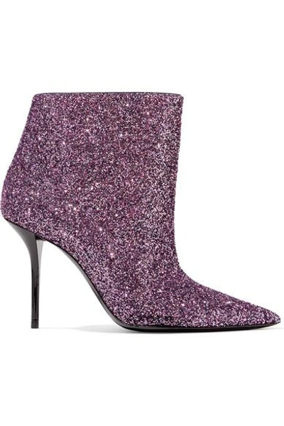 Shop Saint Laurent Pierre Glittered Leather Ankle Boots In Lavender