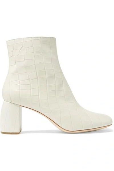 Shop Loeffler Randall Cooper Snake-effect Leather Ankle Boots In Cream