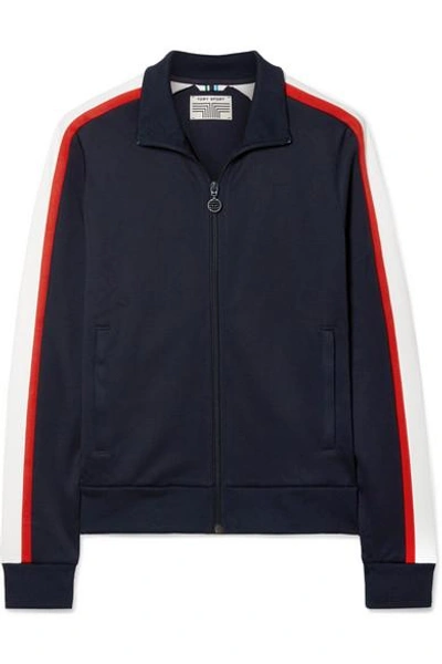 Shop Tory Sport Striped Stretch-knit Track Jacket In Navy