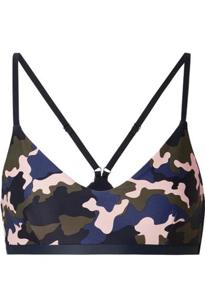 Shop The Upside Zoe Camouflage-print Stretch Sports Bra In Army Green