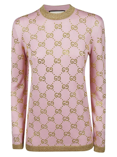 Shop Gucci Crystal Gg Motif Sweater In Little Rose Multi