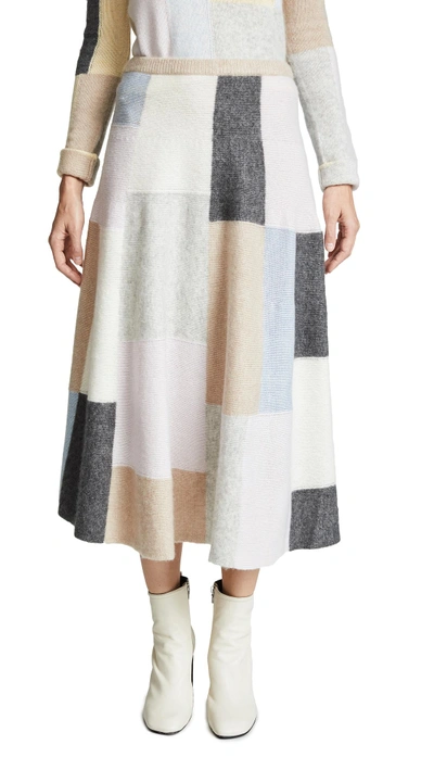 Shop Adam Lippes Cashmere Patchwork Knit Skirt In Plaid Multi