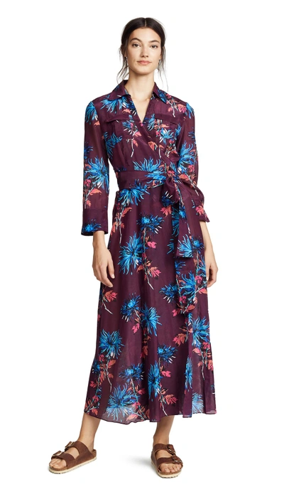 Shop Diane Von Furstenberg Floor Length Collared Wrap Dress In Hewes Currant Multi