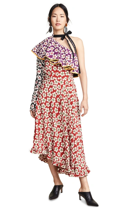 Shop Marianna Senchina Asymmetric Midi Dress In Multicolor Flower Print