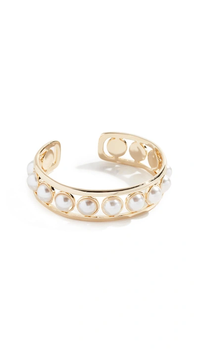 Shop Rebecca Minkoff Floating Imitation Pearl Cuff Bracelet In Gold