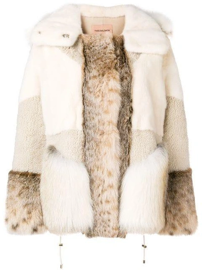 Shop Yves Salomon Panelled Fur Jacket In White