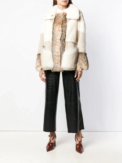 Shop Yves Salomon Panelled Fur Jacket In White