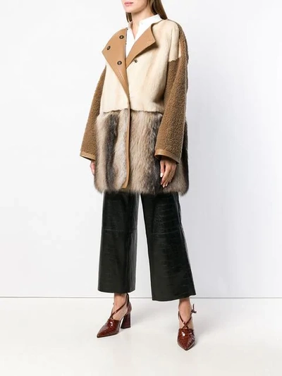 Shop Yves Salomon Panelled Fur Coat In  A0914 Nuance Creme