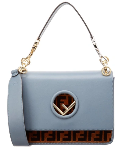 Shop Fendi Kan I F Logo Leather & Velvet Shoulder Bag In Blue