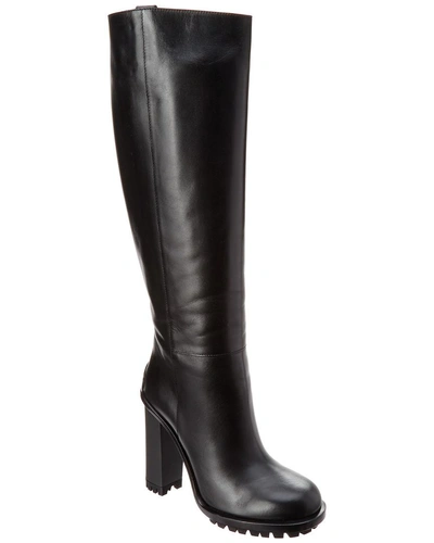 Shop Gucci Leather Knee Boot In Black