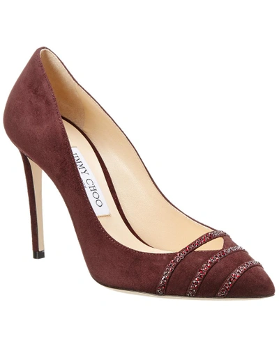 Shop Jimmy Choo Bethan 100 Embellished Suede Pump In Red
