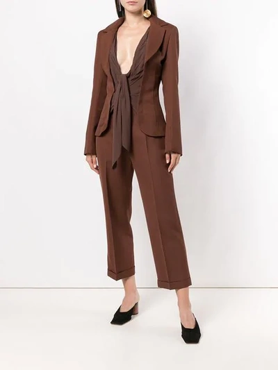 Shop Jacquemus Cropped High Waisted Trousers - Brown