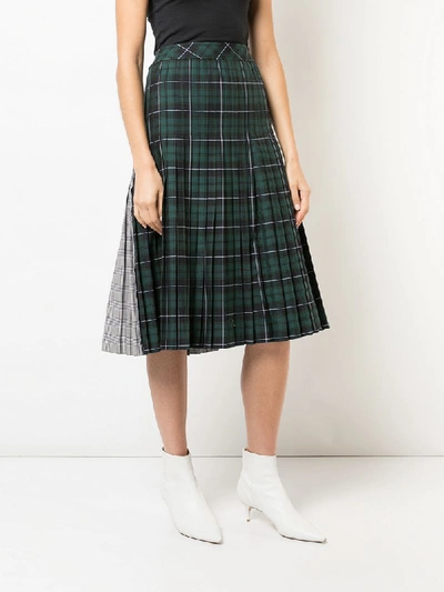 Shop Sandy Liang Tartan Panel Pleated Skirt - Green