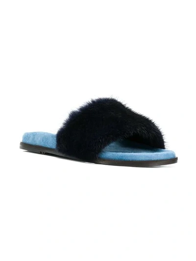 Shop Max Mara Fur Strap Slider Sandals - Blue