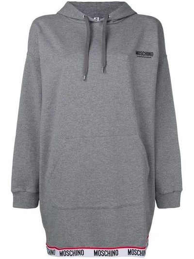 Shop Moschino Logo Hem Hoodie Dress In Grey