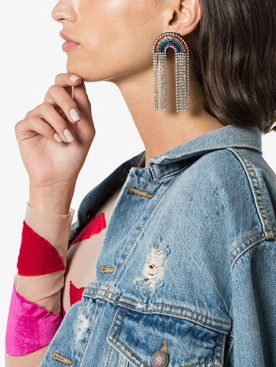 Shop Venessa Arizaga Multicoloured Rainbow Crystal And Rhinestone Earrings