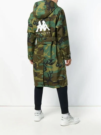 Shop Paura X Kappa Camouflage Print Hooded Coat In Green
