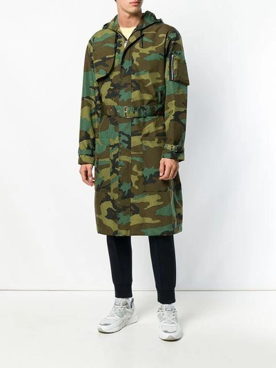 Shop Paura X Kappa Camouflage Print Hooded Coat In Green